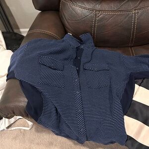 Aerie Women's Navy Checkered Button Down Sweater